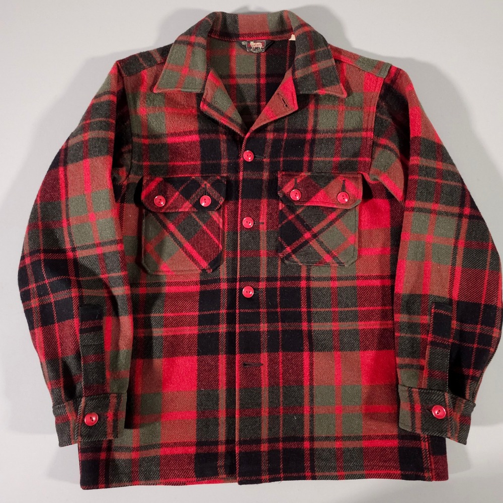 Woolrich Plaid Shirt Jacket Shacket Mens Medium Red Green Wool Flannel Vintage